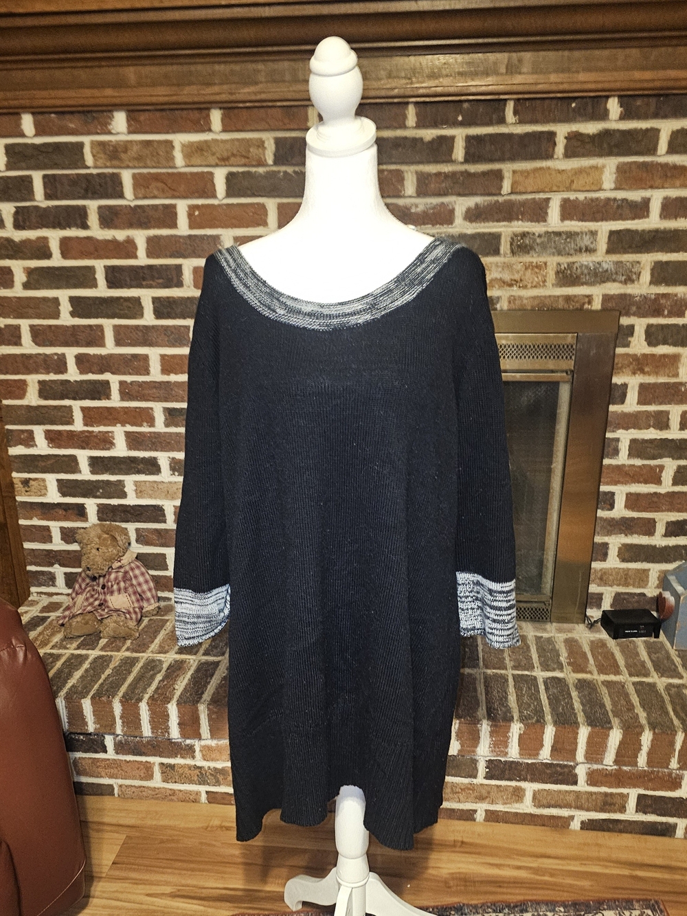 Notations Women’s Black Crewneck Tunic Sweater with Heathered Trim, Plus Size 1x